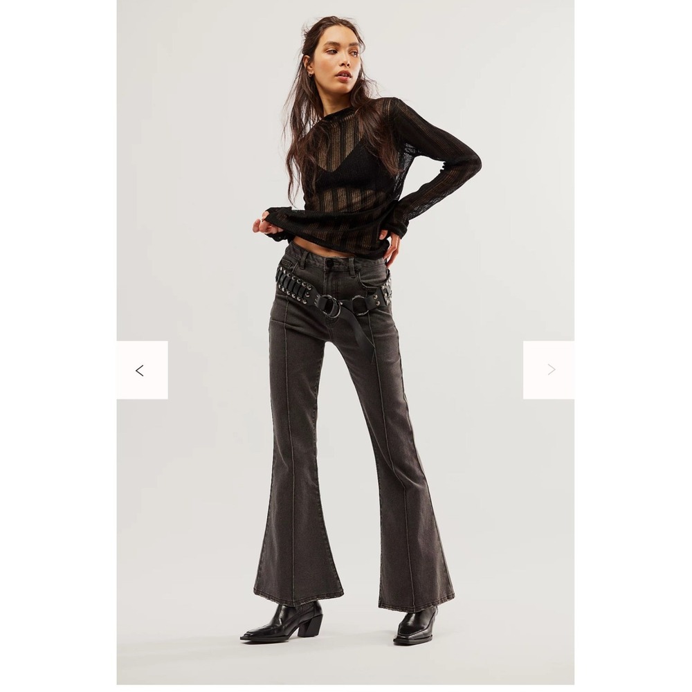 OneTeaspoon Trumpet Flare High Waist Gray Seamed Mid Rise Wide Leg Denim 26